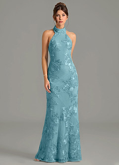 Azazie Velli Bridesmaid Dresses Celestial Azure Mermaid High Neck Mesh Dress image4