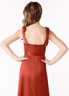 Azazie Barbara Junior Rust A-Line Bow Stretch Satin Dress image4