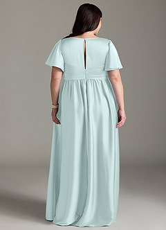 Azazie Verna Maternity Bridesmaid Dresses A-Line Ruched Stretch Satin Floor-Length Dress image11