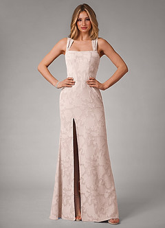 Azazie Luci Vestidos de damas de honor Vestido de Rosa Rubor de Devorado Floral de Corte Sirena Convertible con Plisado image5