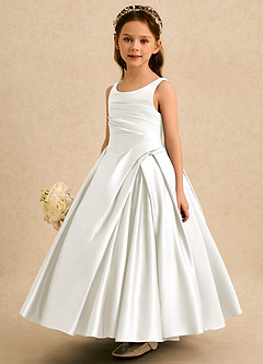 Azazie Audrey Flower Girl Dresses Ivory A-Line Pleated Matte Satin Dress image3