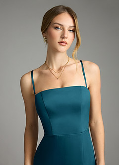Azazie Wren Bridesmaid Dresses Ink Blue A-Line Strapless Stretch Satin Convertible Dress image3