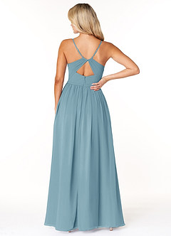 Azazie Dominic Bridesmaid Dresses Moody Blue A-Line V-Neck Pleated Chiffon Dress image2