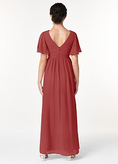 Azazie Temeka Junior Rust A-Line Pleated Chiffon Dress image2