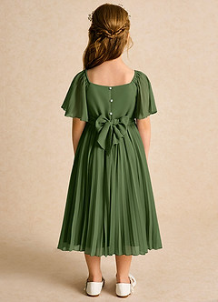 Azazie Gisele Flower Girl Dresses Olive A-Line Pleated Chiffon Dress image6