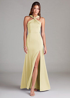 Azazie Rue Vestidos de damas de honor Vestido de Sorbete De Limón de Satén Elástico de Corte Sirena con Plisado image3