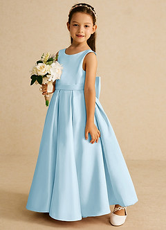 Azazie Pipsy Flower Girl Dresses Sky Blue A-Line Bow Matte Satin Dress image2