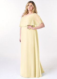 Azazie Lizzy Vestidos de damas de honor Vestido de Sorbete De Limón de Gasa de Corte en A con Hombro unilateral image10