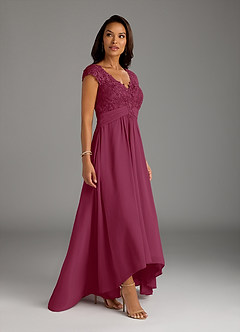 Azazie Irmeli Mother of the Bride Dresses Mulberry A-Line Lace Chiffon Dress image2