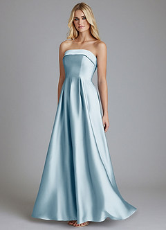 Azazie Lucienne Vestidos de damas de honor Vestido de Azul Cielo de Satén Elástico de Corte en A Convertible con Sin tirantes image3