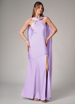 Azazie Kinsley Robes de demoiselle d'honneur Robe Sirène en Satin extensible Fente Latérale Lilas image5