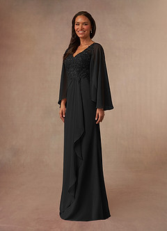 Azazie Perry vestidos de madre de la novia Vestido de Negro de Gasa de Sirena con Encaje cuello pico image2