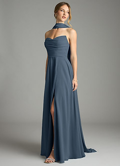 Azazie Ayla Abiti da Damigella Abito A-Line in Chiffon Scollo a Cuore Blu Nettuno image8