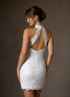 Azazie Eden Abiti da Sposa Abito Tubino in Pizzo Collo Alto Bianco Diamante image2