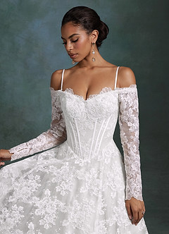 Azazie Skylar Robes de mariée Robe Trapèze en Dentelle Décolleté en cœur Blanc De Diamant image7