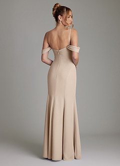 Azazie Karmela Bridesmaid Dresses Taupe A-Line Off the Shoulder Chiffon Dress image2