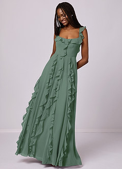 Barbie ♥ Azazie Bridesmaid Dresses Eucalyptus A-Line with Pockets Chiffon Dress image10