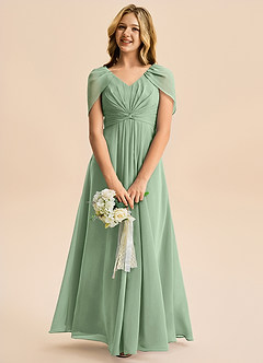 Azazie Emma Junior Robe Trapèze en Mousseline de soie Plissée Matcha image3