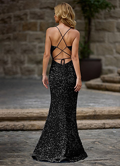 Luxey Black Velvet Sequins Prom Dress image2