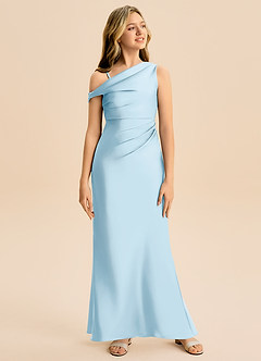 Azazie Emerson Junior Sky Blue Sheath Off the Shoulder Stretch Satin Dress image3