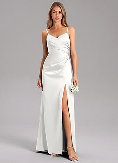 Azazie Azuree Abiti da Damigella Abito A-Line in Raso Elasticizzato Plissettato Bianco image7