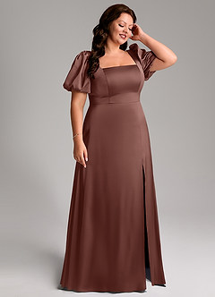 Azazie Fyona Brautjungfernkleider A-Linie Plissee Stretch-Satin Kleid Espresso image13