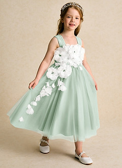 Azazie Dovey Flower Girl Dresses Agave Ball-Gown Bow Tulle Dress image6