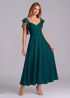 Azazie Leilani Bridesmaid Dresses Pine A-Line Ruched Chiffon Dress image3