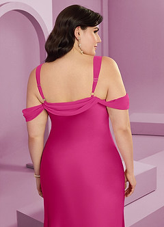 Barbie ♥ Azazie Jurken voor bruidsmeisjes Jurk van Stretch Satijn met Kolom Geplooid Barbie Roze image10