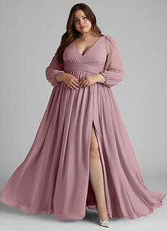 Azazie Norah Bridesmaid Dresses Dusty Rose A-Line V-Neck Long Sleeve Chiffon Dress image8