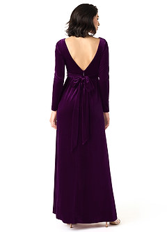 Azazie Brynn Bridesmaid Dresses Grape A-Line Long Sleeve Velvet Dress image4