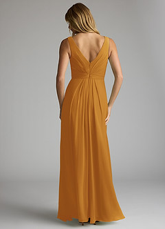 Azazie Gina Bridesmaid Dresses Butterscotch A-Line V-Neck Pleated Chiffon Dress image5