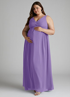 Azazie Yetta Maternity Bridesmaid Dresses A-Line V-Neck Gathered Chiffon Floor-Length Dress image9