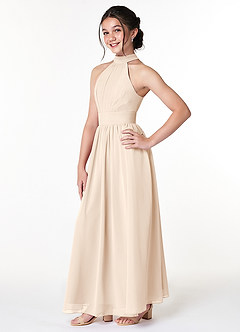 Azazie Iman Junior White Alabaster A-Line Pleated Chiffon Dress image3
