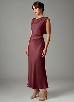 Azazie Kieryn Bridesmaid Dresses Merlot Mermaid Pleated Stretch Satin Dress image3