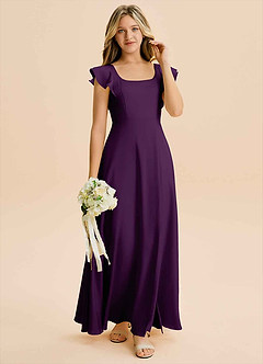 Azazie Bondi Junior Abito A-Line in Raso Elasticizzato Spacco Laterale Uva image4