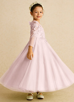 Azazie Precious vestidos de niña de las flores Vestido Rosa Rubor de Tul de Línea A con Encaje image3