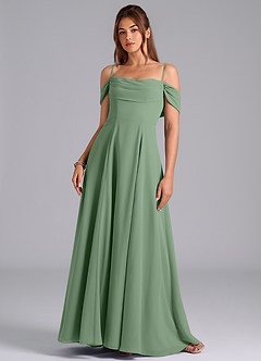 Azazie Almina Jurken voor bruidsmeisjes Converteerbaar Jurk van Chiffon met A-Lijn Off the Shoulder Matcha image4