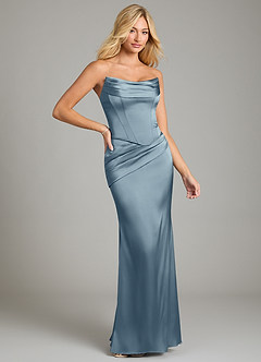 Azazie Sorrel Bridesmaid Dresses Dusty Blue Mermaid Strapless Stretch Satin Convertible Dress image6