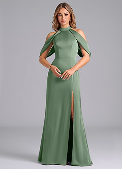 Azazie Bonny Final Sale Eucalyptus Mermaid Off the Shoulder Stretch Satin Dress image4