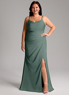 Azazie Deandra Bridesmaid Dresses Sea Moss Mermaid Pleated Stretch Satin Dress image7