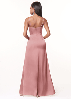 Azazie Maci Bridesmaid Dresses Dusty Rose A-Line V-Neck Pleated Stretch Satin Dress image2