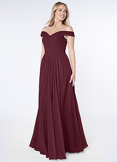 Azazie Audrianna Bridesmaid Dresses Cabernet A-Line Off-The-Shoulder Gathered Chiffon Convertible Dress image2