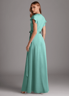 Azazie Nico Vestidos de damas de honor Vestido de Aqua de Satén Elástico de Corte en A con Cuello en V image5