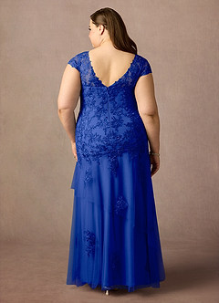 Azazie Romy Mother of the Bride Dresses Royal Blue Mermaid V-Neck Sequins Tulle Dress image8