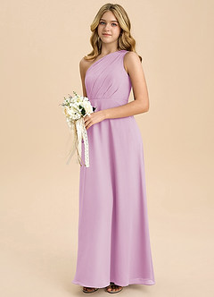 Azazie Phaedra Junior Vestido de Rosa Caramelo de Gasa de Corte en A con Plisado image5