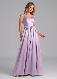 Azazie Keyla Final Sale Frosted Lilac A-Line Pleated Stretch Satin Dress image6