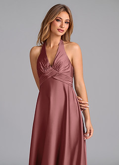 Azazie Tessie Bridesmaid Dresses Amethyst A-Line Pleated Stretch Satin Dress image3