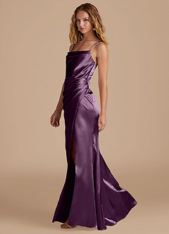 Azazie Marzia Bridesmaid Dresses Plum Mermaid Pleated Metallic Satin Dress image2