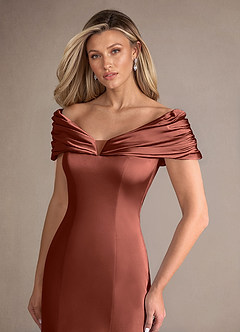 Azazie Auberdeen vestidos de madre de la novia Vestido de Castaño de Satén Elástico de Sirena con Plisado image5